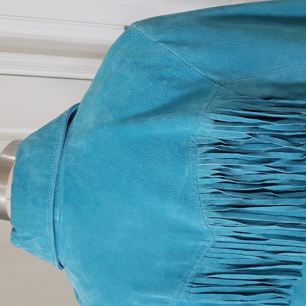 Vintage Margaret Godfrey Turquoise Suede Fringe Western Jacket Cowgirl Rodeo 12 - Picture 14 of 16